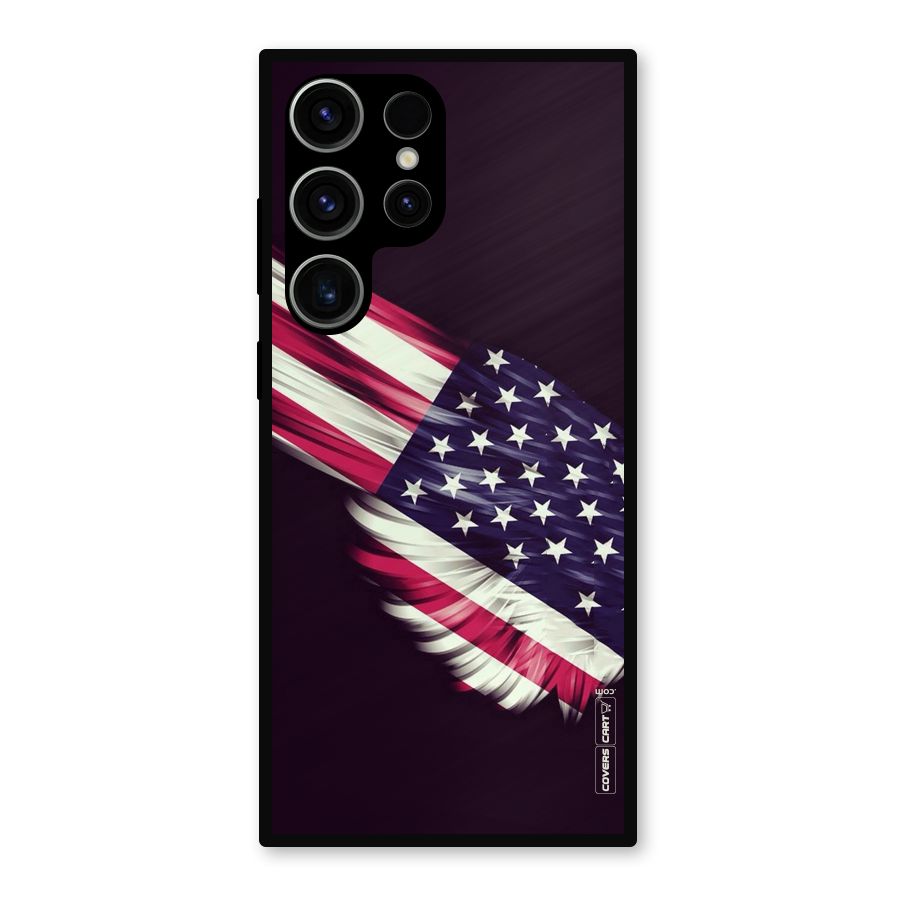 Red And White Stripes Stars Metal Back Case for Galaxy S23 Ultra