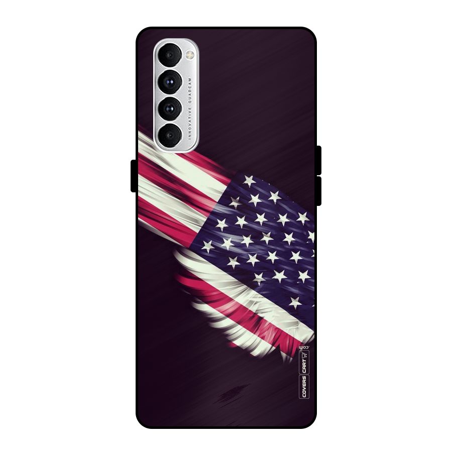 Red And White Stripes Stars Metal Back Case for Oppo Reno4 Pro