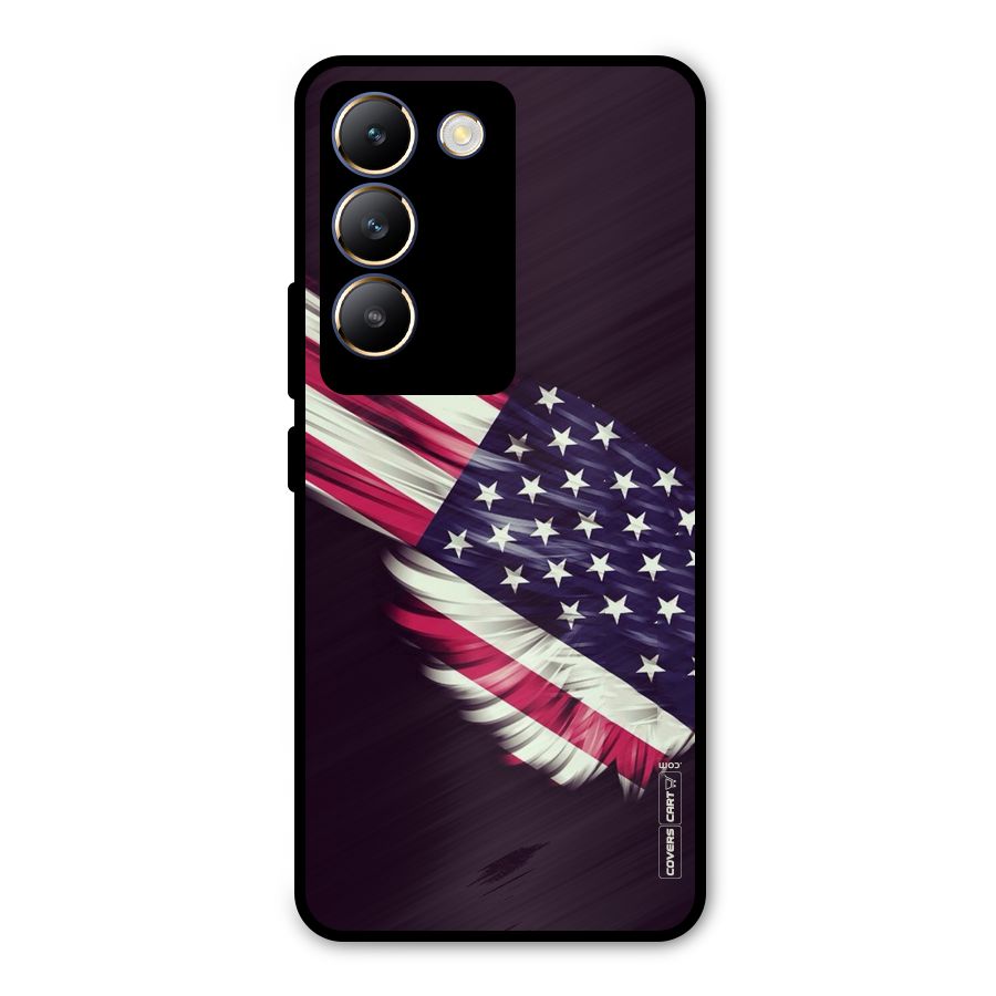 Red And White Stripes Stars Metal Back Case for Vivo T3 5G