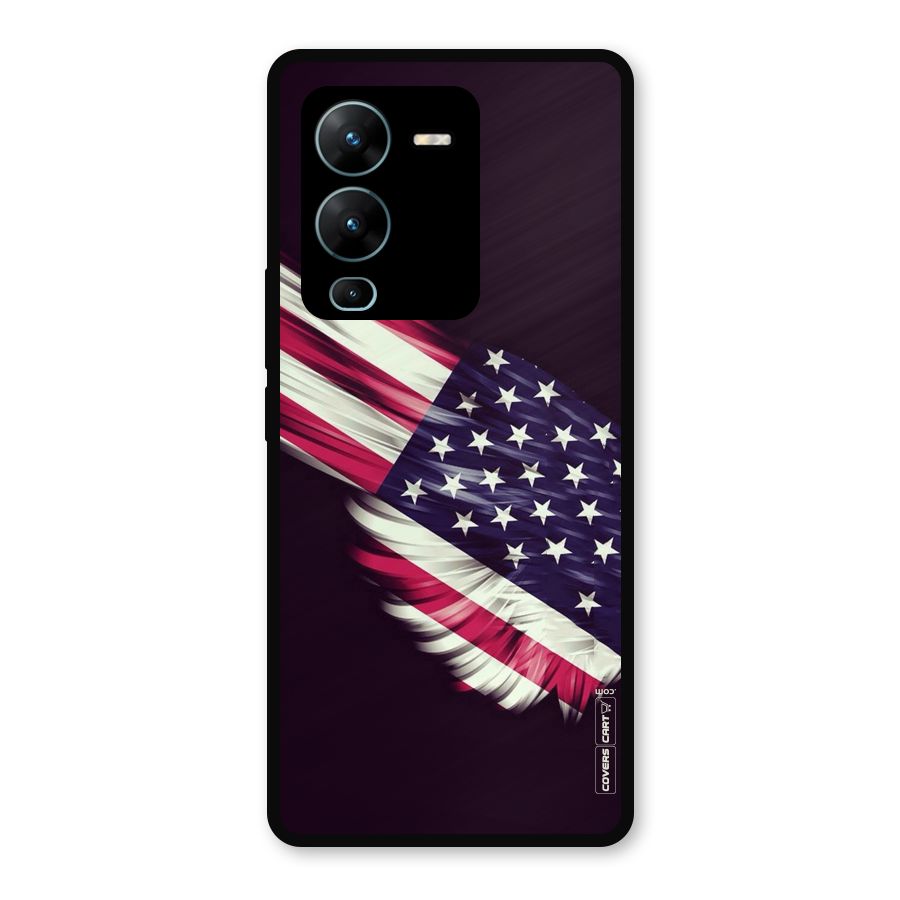 Red And White Stripes Stars Metal Back Case for Vivo V25 Pro