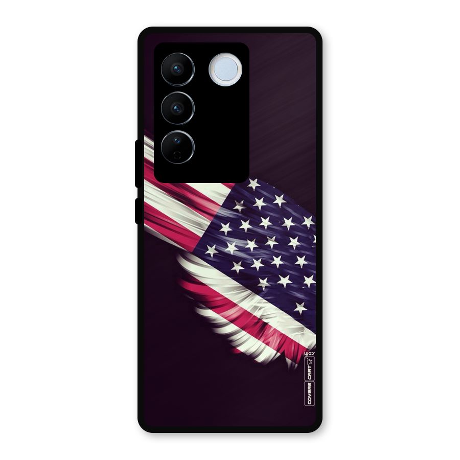 Red And White Stripes Stars Metal Back Case for Vivo V27 Pro