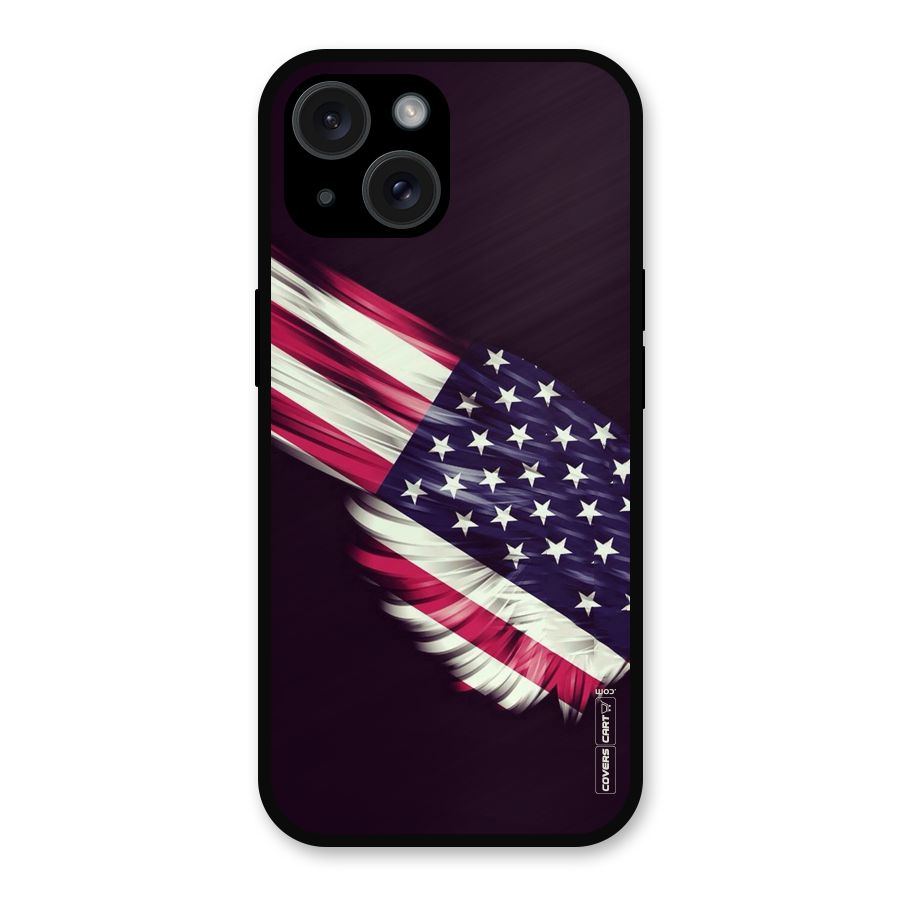 Red And White Stripes Stars Metal Back Case for iPhone 15