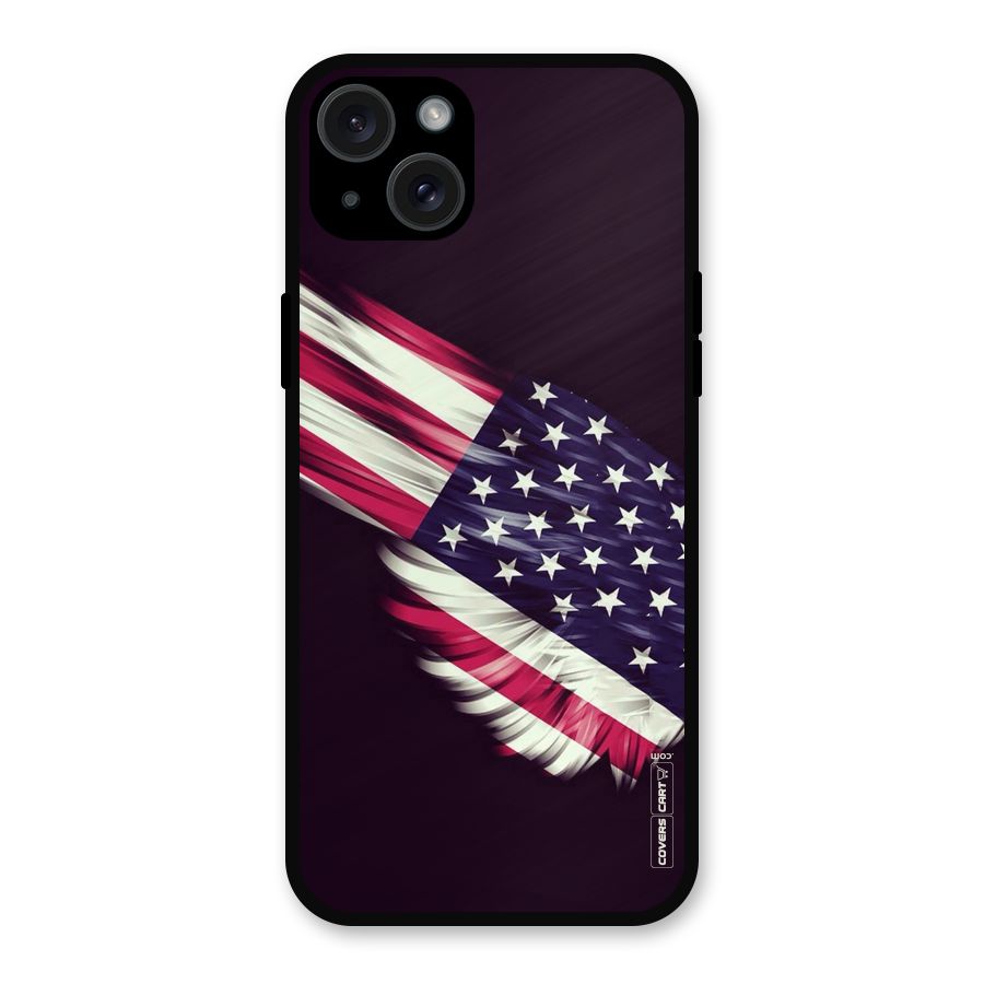 Red And White Stripes Stars Metal Back Case for iPhone 15 Plus