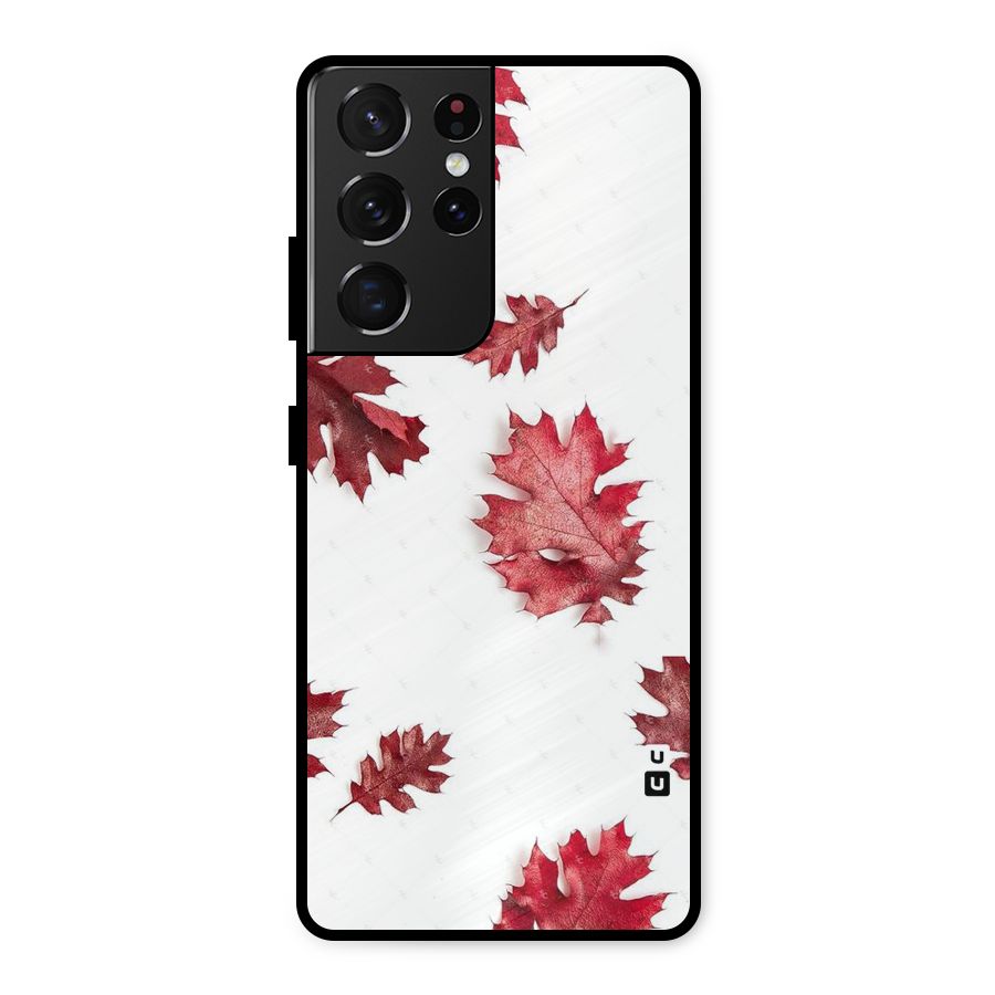 Red Appealing Autumn Leaves Metal Back Case for Galaxy S21 Ultra 5G