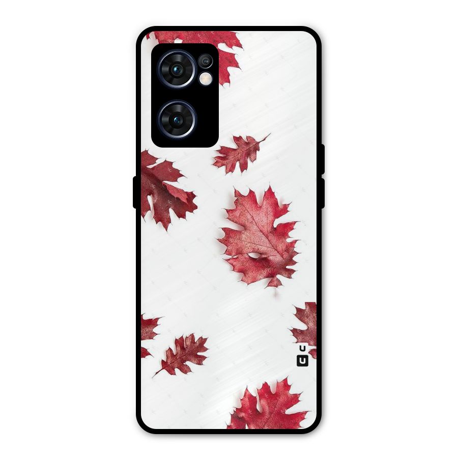 Red Appealing Autumn Leaves Metal Back Case for Oppo Reno7 5G