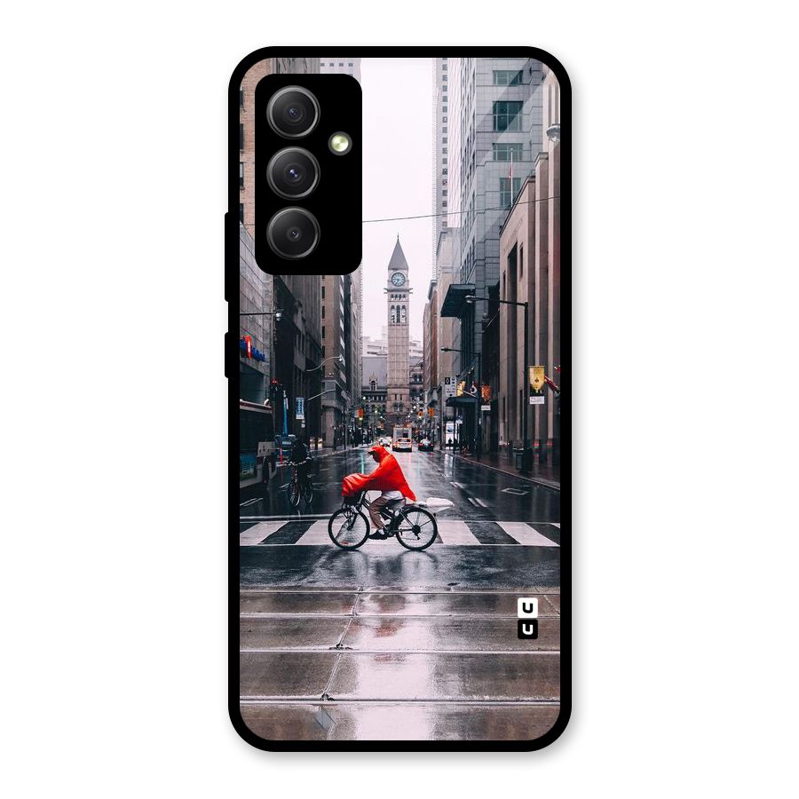 Red Bicycle Street Glass Back Case for Galaxy A34