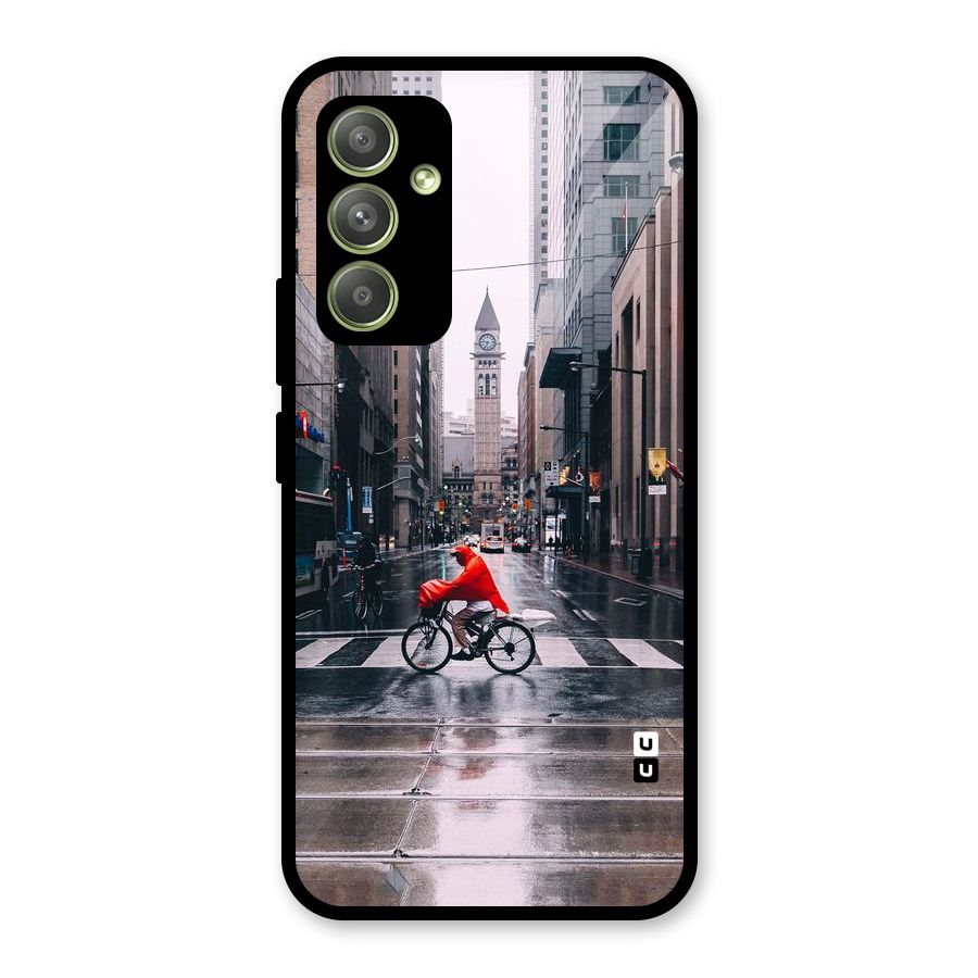 Red Bicycle Street Glass Back Case for Galaxy A54