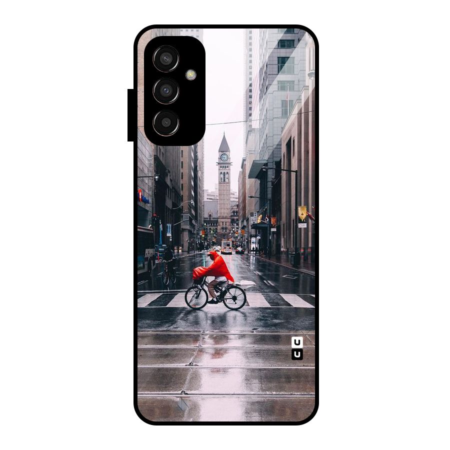 Red Bicycle Street Glass Back Case for Galaxy F13