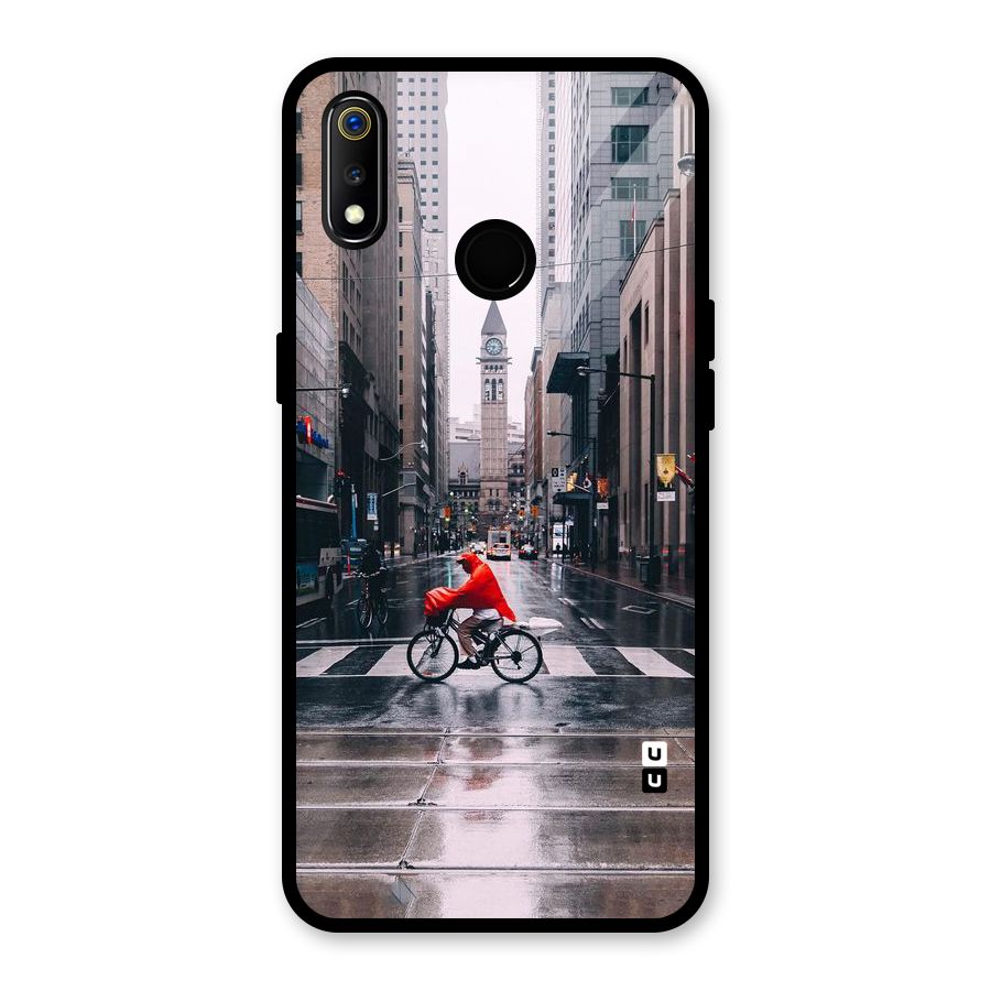 Red Bicycle Street Glass Back Case for Realme 3