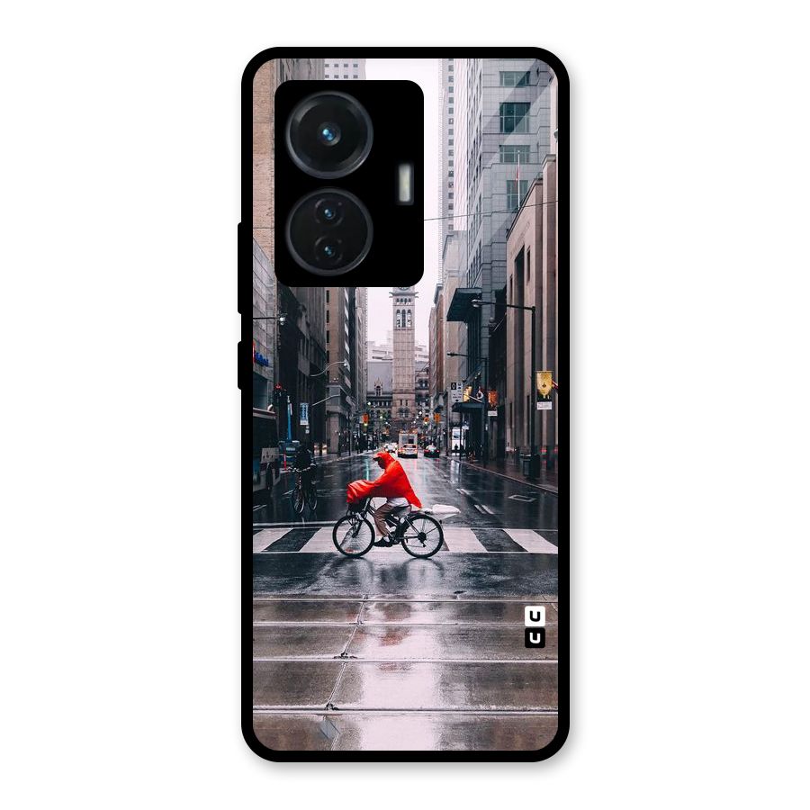 Red Bicycle Street Glass Back Case for Vivo T1 44W