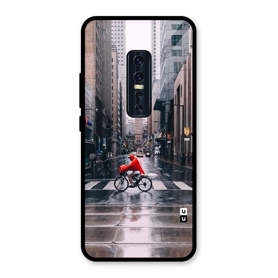 Red Bicycle Street Glass Back Case for Vivo V17 Pro