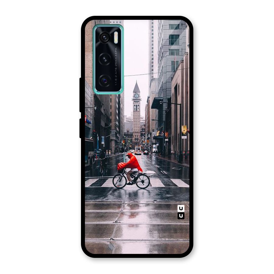 Red Bicycle Street Glass Back Case for Vivo V20 SE