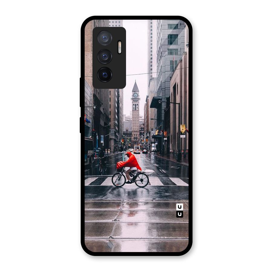 Red Bicycle Street Glass Back Case for Vivo V23e