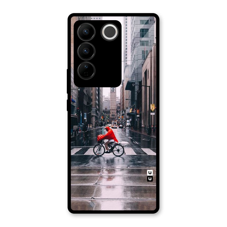 Red Bicycle Street Glass Back Case for Vivo V27