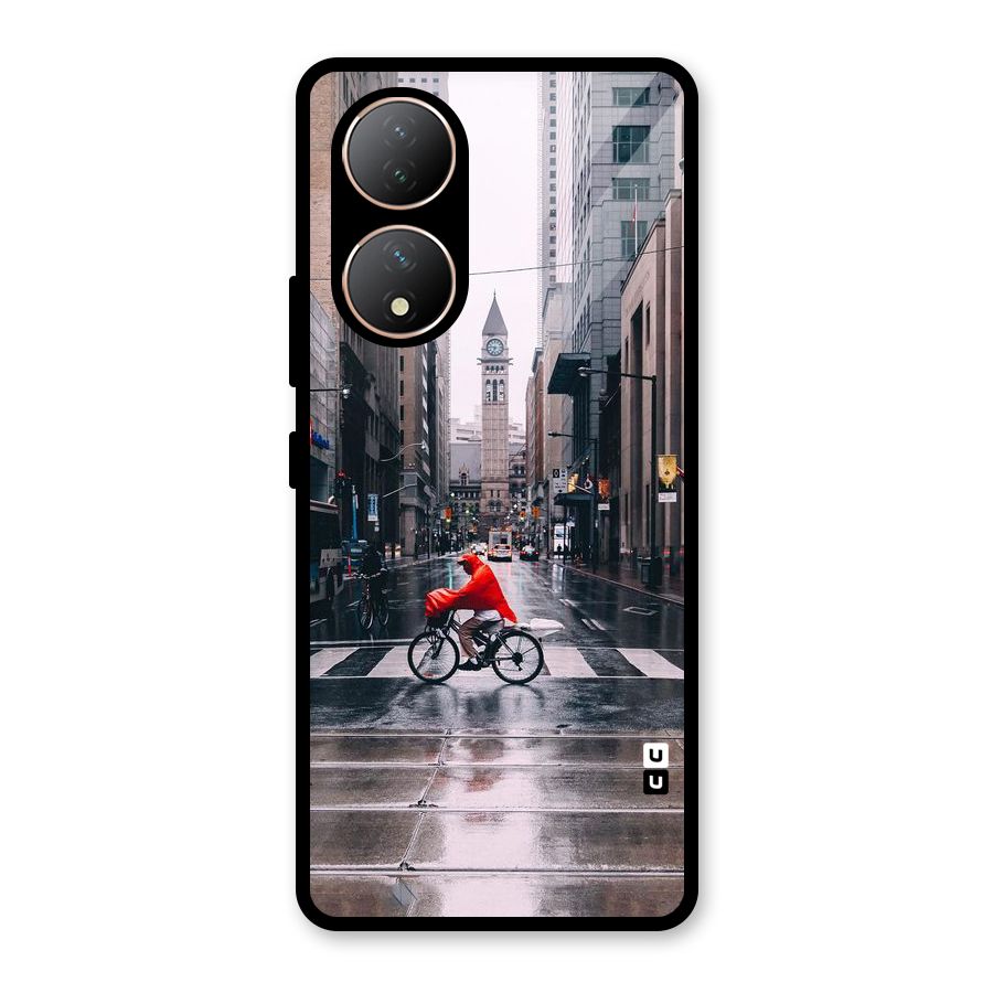 Red Bicycle Street Glass Back Case for Vivo Y100A