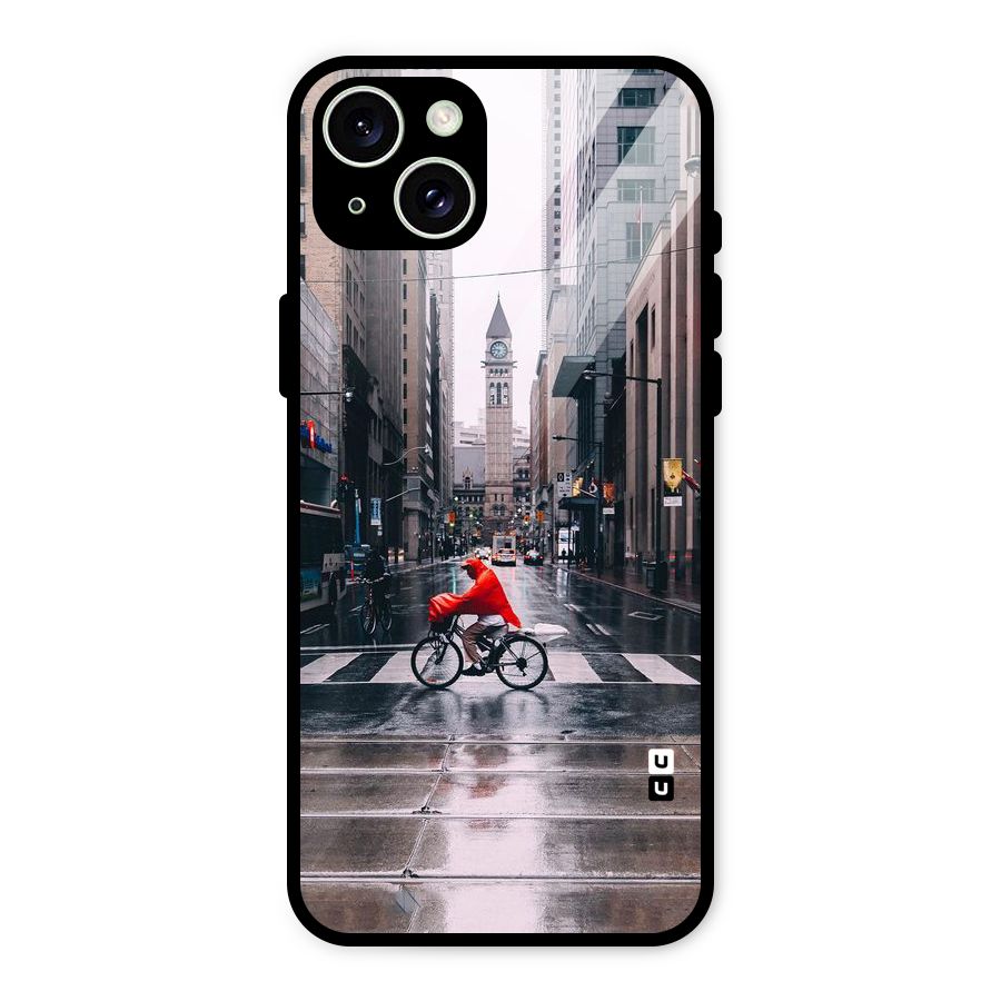 Red Bicycle Street Glass Back Case for iPhone 15 Plus