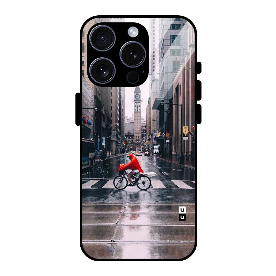 Red Bicycle Street Glass Back Case for iPhone 15 Pro