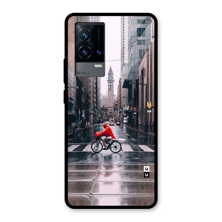 Red Bicycle Street Glass Back Case for iQOO 9 5G