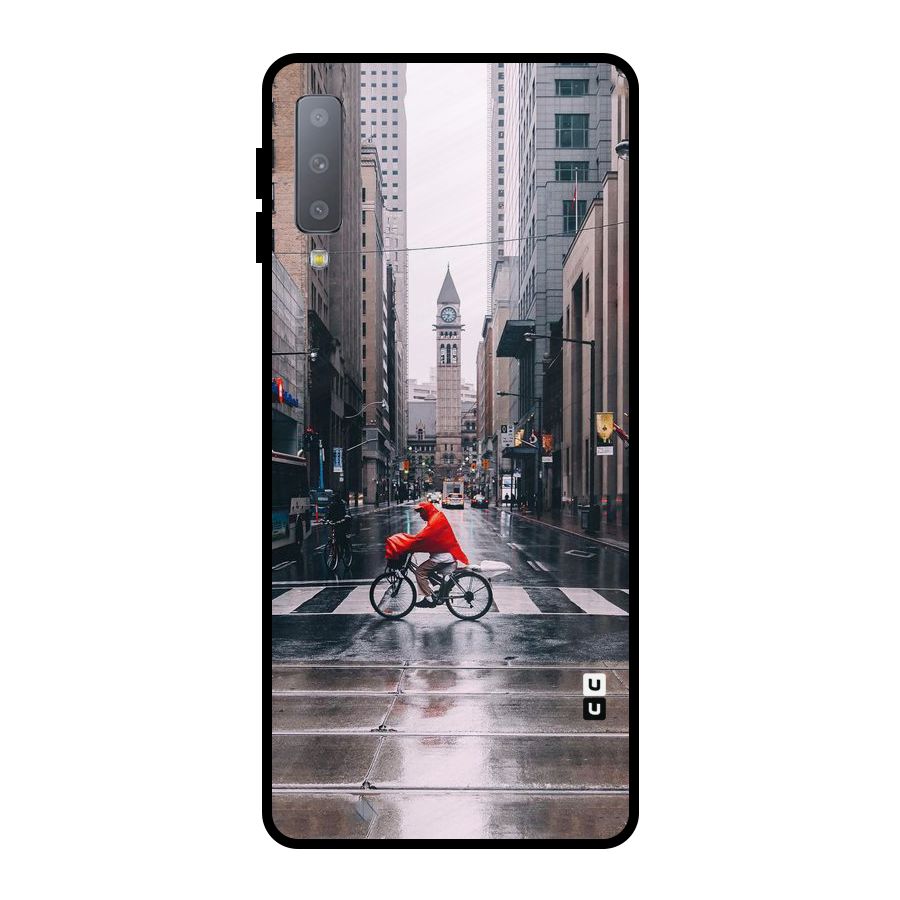 Red Bicycle Street Metal Back Case for Galaxy A7 (2018)