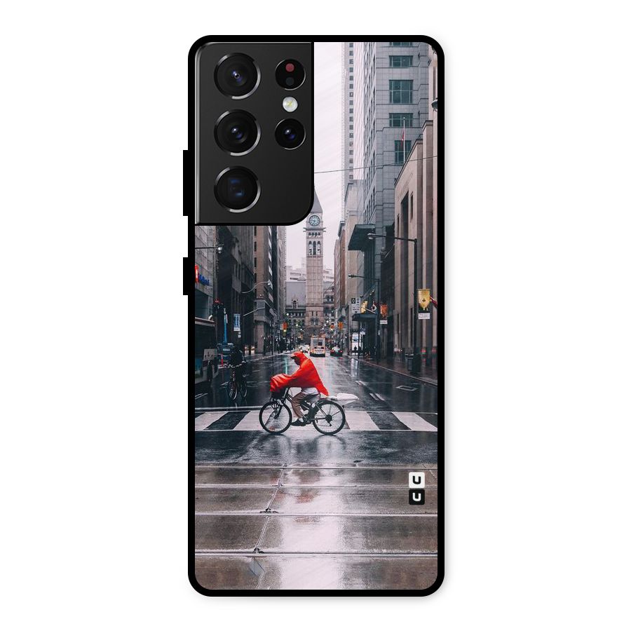 Red Bicycle Street Metal Back Case for Galaxy S21 Ultra 5G