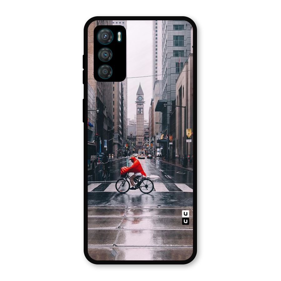 Red Bicycle Street Metal Back Case for Moto G42