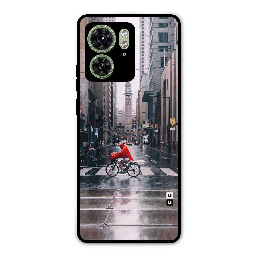 Red Bicycle Street Metal Back Case for Motorola Edge 40 5G
