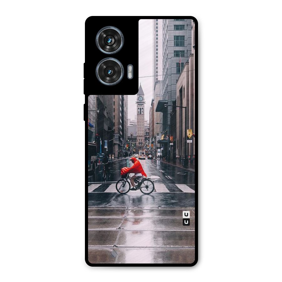 Red Bicycle Street Metal Back Case for Motorola Edge 50 Fusion