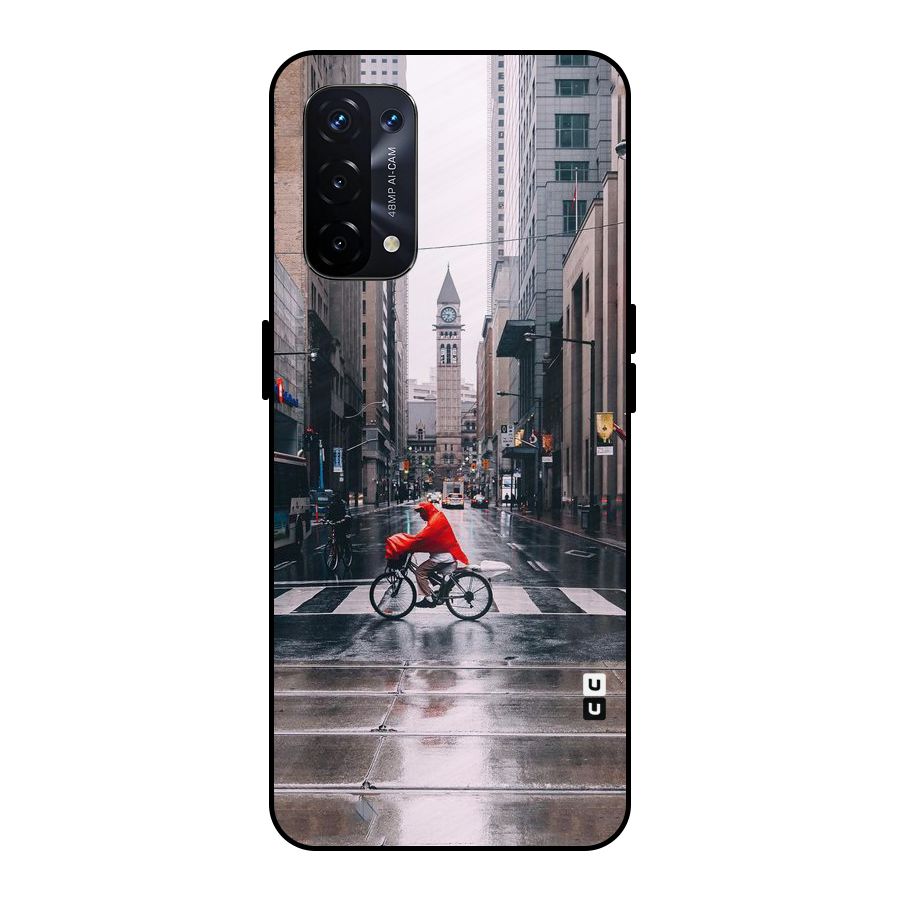 Red Bicycle Street Metal Back Case for Oppo A74 5G
