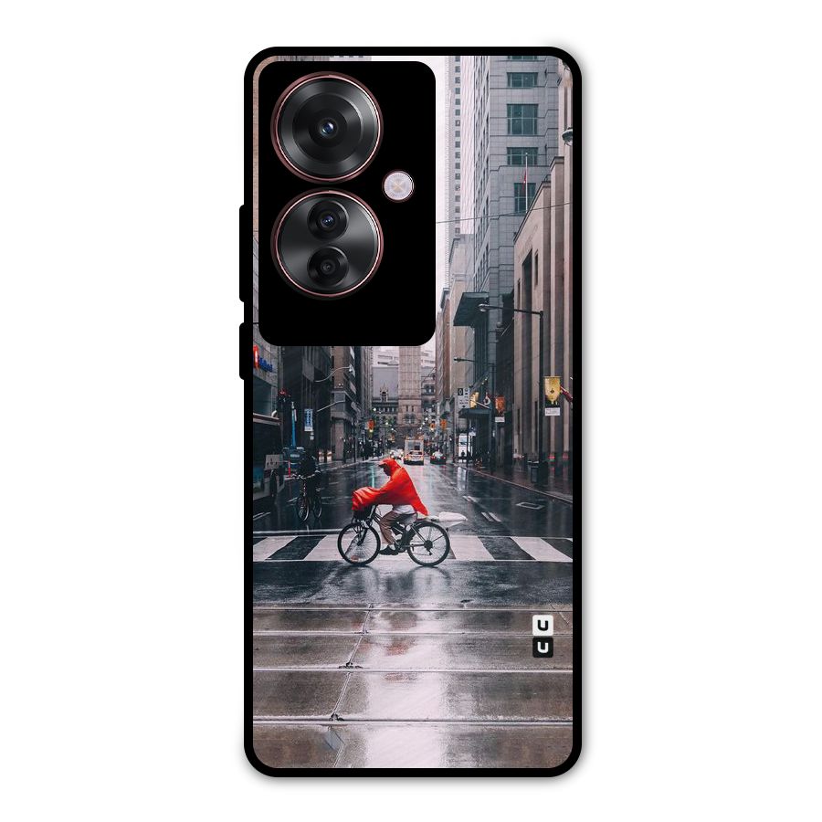 Red Bicycle Street Metal Back Case for Oppo F25 Pro