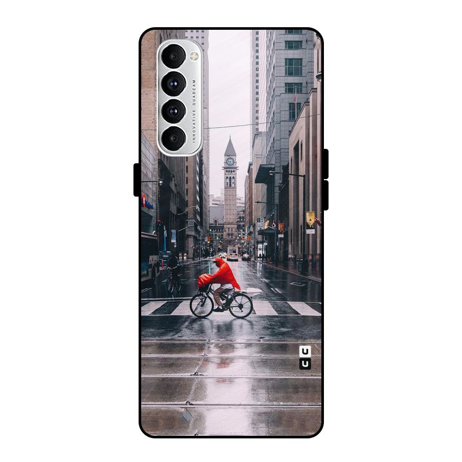 Red Bicycle Street Metal Back Case for Oppo Reno4 Pro