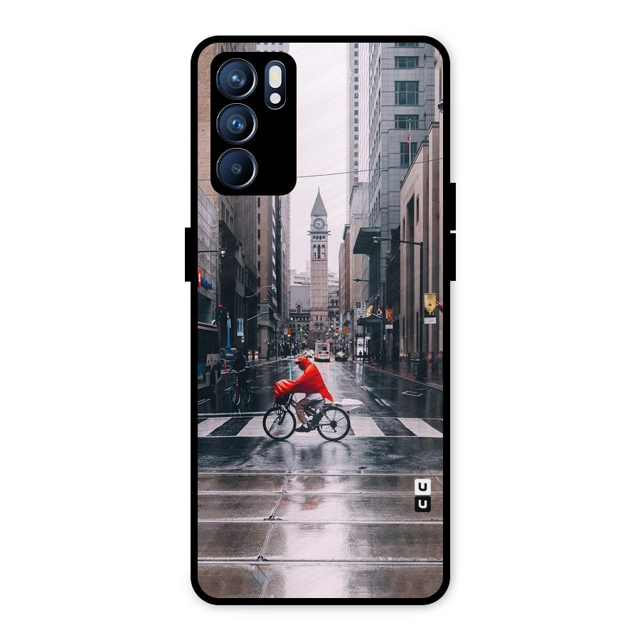 Red Bicycle Street Metal Back Case for Oppo Reno6 5G