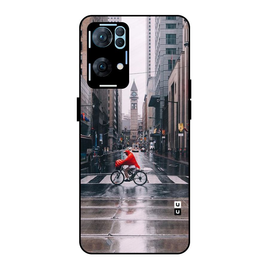 Red Bicycle Street Metal Back Case for Oppo Reno7 Pro 5G