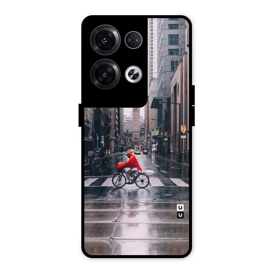 Red Bicycle Street Metal Back Case for Oppo Reno8 Pro 5G