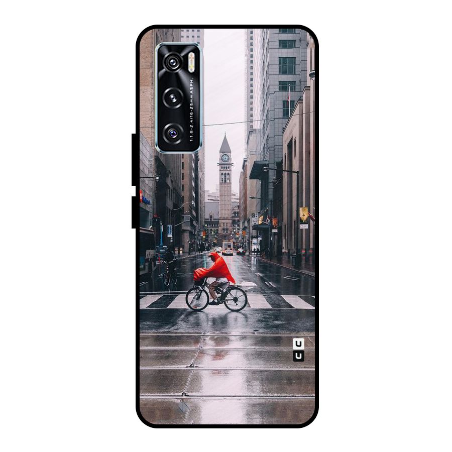 Red Bicycle Street Metal Back Case for Vivo V20 SE