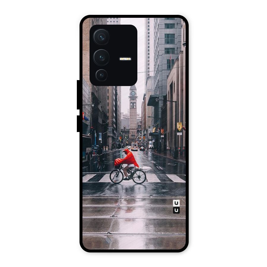 Red Bicycle Street Metal Back Case for Vivo V23 5G
