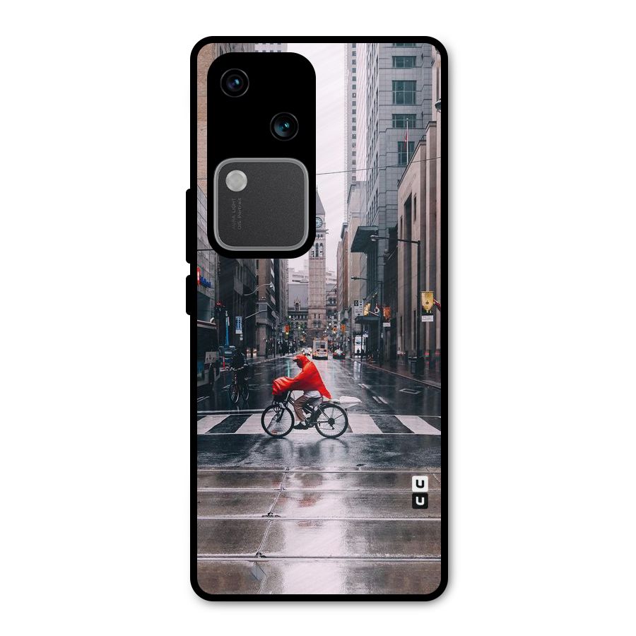 Red Bicycle Street Metal Back Case for Vivo V30