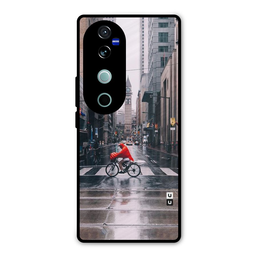 Red Bicycle Street Metal Back Case for Vivo V40