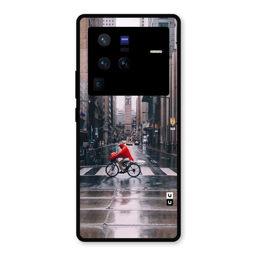 Red Bicycle Street Metal Back Case for Vivo X80 Pro