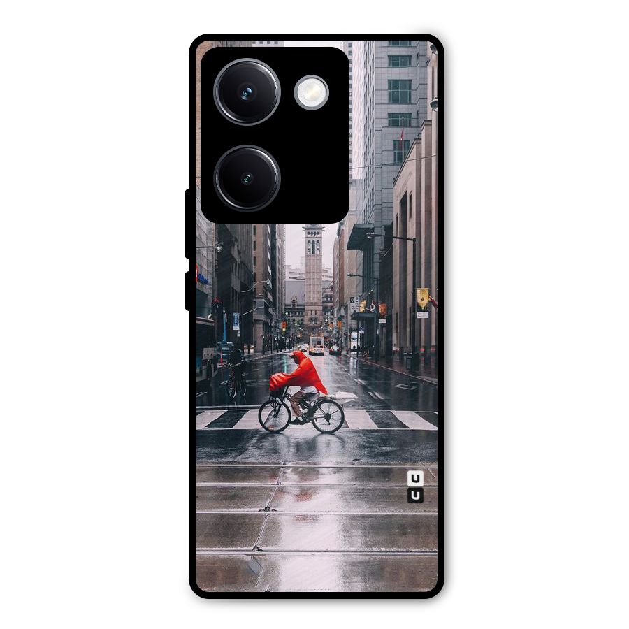 Red Bicycle Street Metal Back Case for Vivo Y300 Plus