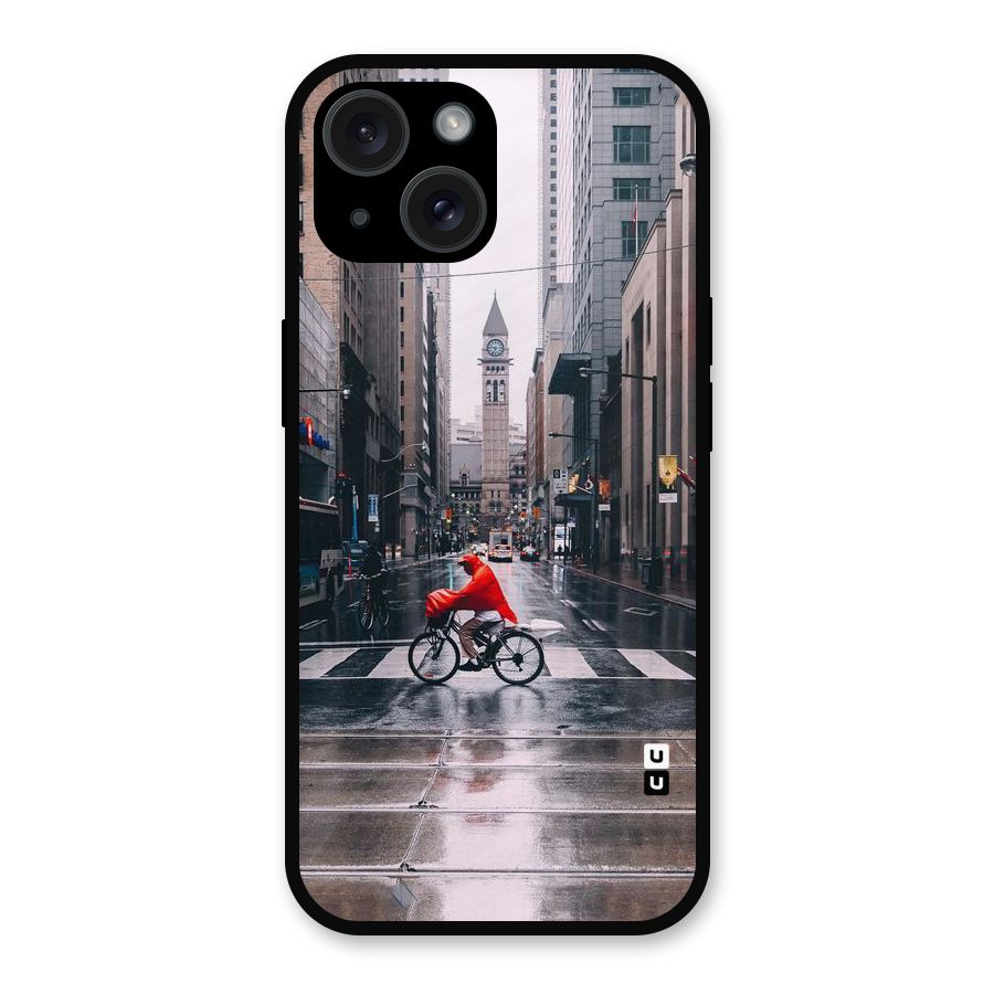Red Bicycle Street Metal Back Case for iPhone 15