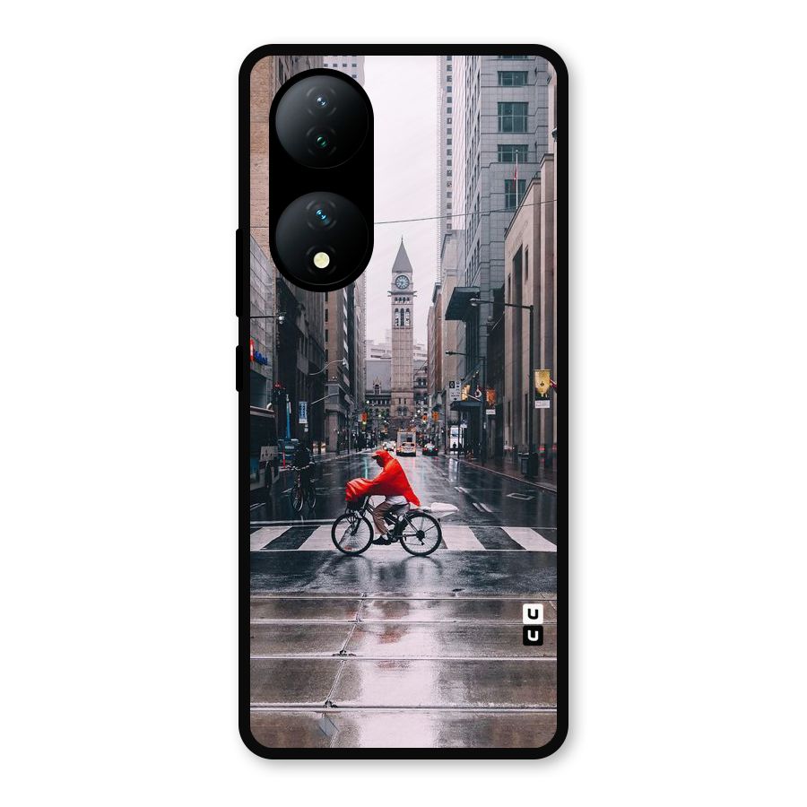 Red Bicycle Street Metal Back Case for iQOO Z7