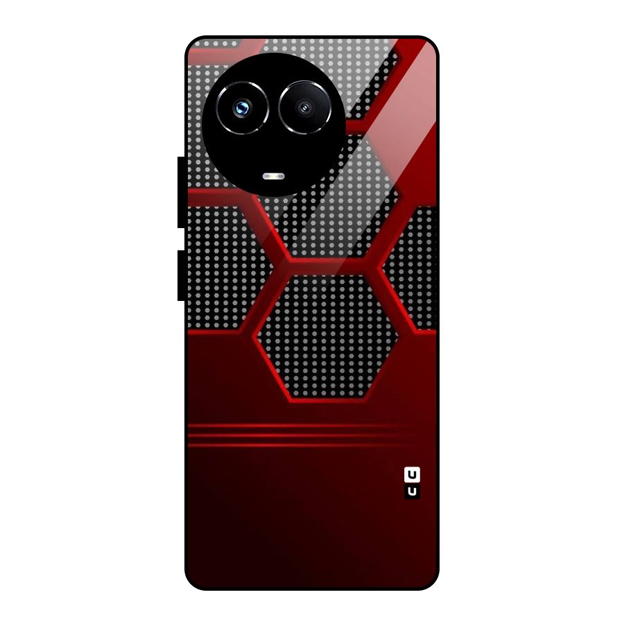Red Black Hexagons Glass Back Case for Realme 11X