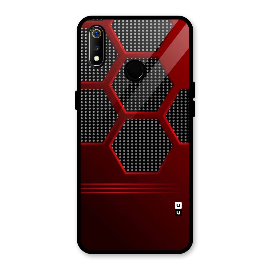Red Black Hexagons Glass Back Case for Realme 3i