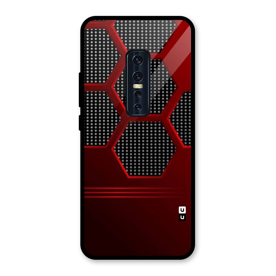 Red Black Hexagons Glass Back Case for Vivo V17 Pro