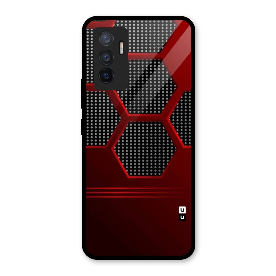 Red Black Hexagons Glass Back Case for Vivo V23e