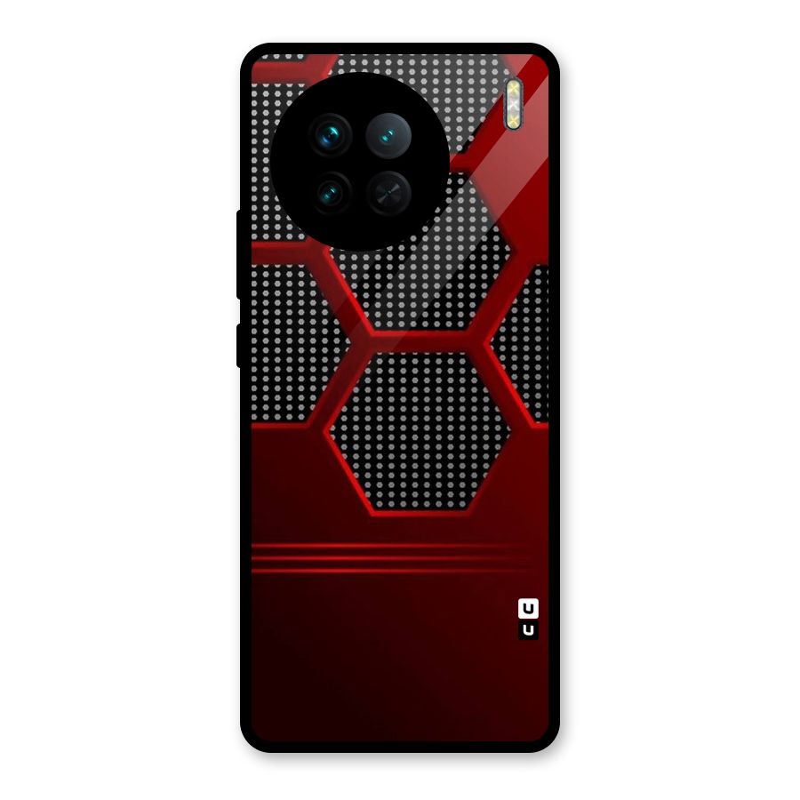 Red Black Hexagons Glass Back Case for Vivo X90