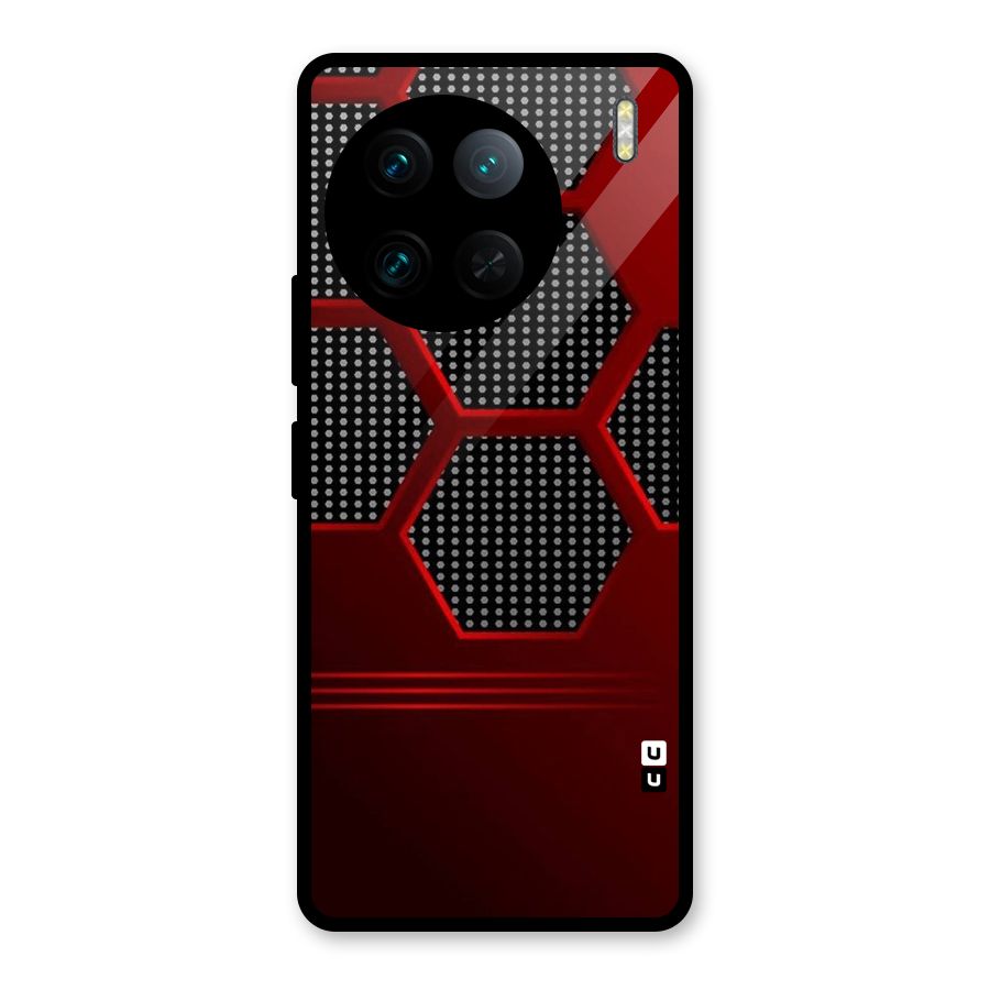 Red Black Hexagons Glass Back Case for Vivo X90 Pro