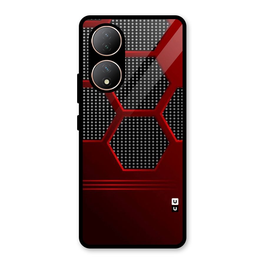 Red Black Hexagons Glass Back Case for Vivo Y100A