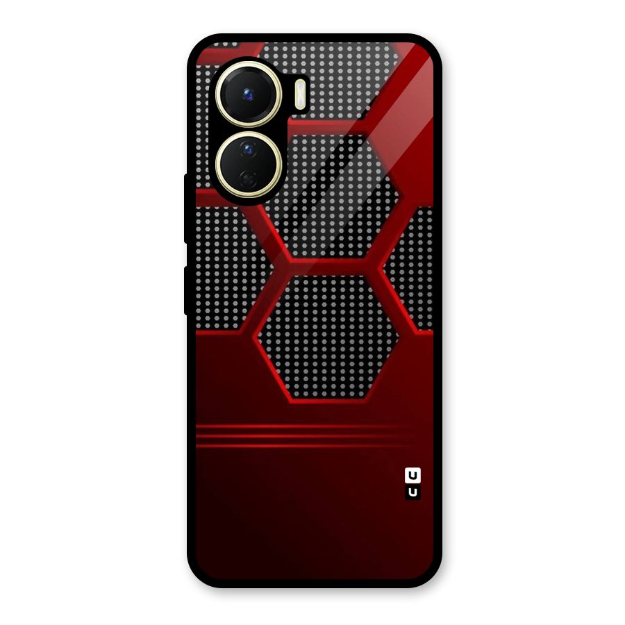 Red Black Hexagons Glass Back Case for Vivo Y16