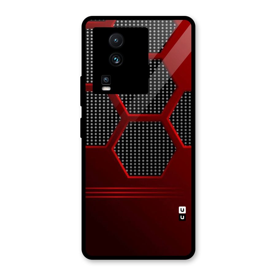 Red Black Hexagons Glass Back Case for Vivo iQOO Neo 7
